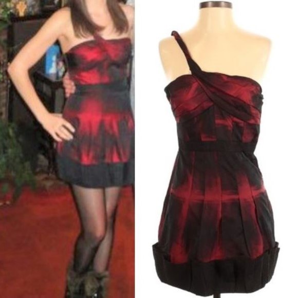 BCBG MaxAzria Red & Black Ombre Runway One-Shoulder Mini Dress - Size 2 - Picture 3 of 16